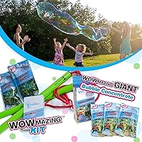WOWMAZING Giant Bubble Wands Kit & Bubble Refills: Includes Wand, 5 Big Bubble Concentrate Pouches and Tips & Trick Booklet | Outdoor Toy for Kids, Boys, Girls | Bubbles Made in The USA