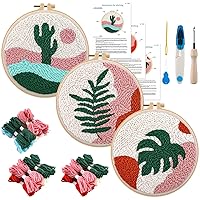 Anidaroel 3 Sets Punch Needle Kits, Punch Needle Kits for Adults Beginner, Punch Needle Tool with Punch Needle Fabric, Hoops, Yarns and Sewing Needles