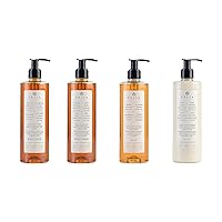 Shower Gel and Shampoo, Hand Wash,Shampoo with Ginseng, Hands and Body Moisturizer, Lotion - Set of 4 bottles x380 ml, Dermatologically Tested, Made in Italy