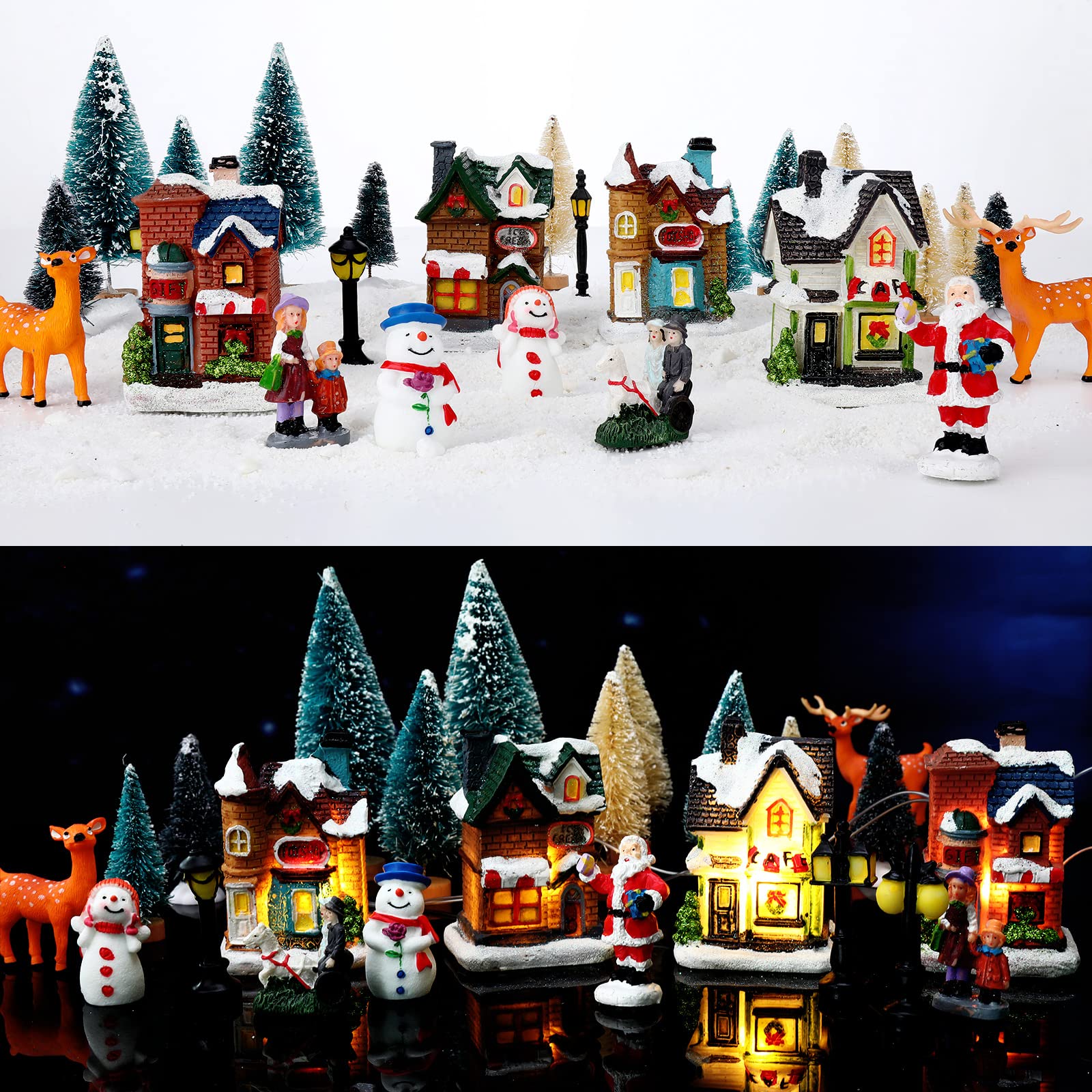 Complete christmas village decoration set to make a charming holiday town display