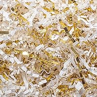 Mcfleet 1 LB Crinkle Cut Paper Shred Filler White & Gold Crinkle Paper Shredded Paper for Gift Box - Gift Basket Filler - Gift Box Stuffing for Christmas, Halloween Packaging Wrapping