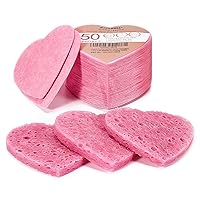 50-Count Heart Shape Compressed Facial Sponges for Daily Facial Cleansing and Exfoliating, 100％ Natural Cosmetic Spa Sponges for Makeup Remover