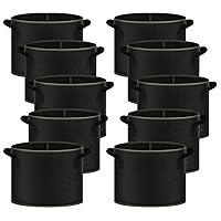 iPower 7-Gallon 10-Pack Grow Bag Thickened Nonwoven Fabric Pots Heavy Duty Aeration Container with Strap Handles for Garden and Planting Vegetable Flowers, Black with Green Stitch Sewing