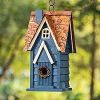 GH90096 Hanging Distressed Wooden Garden Cottage Birdhouse, Blue