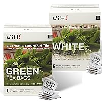 VIXI Green Tea and White Tea Tea Bag, Vietnam's Mountain Tea, Taste Better than Tea Grown on Farm, 100% Natural from Ancient Tea Tree for Hot and Cold Brew (Total 180 Bags)