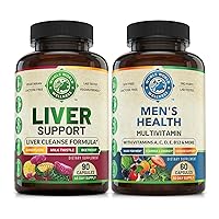 Liver Cleanse Detox Repair Formula & Mens Daily Multivitamins Bundle (One Bottle Each). Collectively Supports Liver Health, Holistic Wellness, Boosted Energy, Stamina & Performance. USA Made.