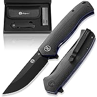 Holtzman's Gorilla Survival Folding Knife D2 Steel Blade G10 Handle Pocket Knife EDC Giftset for Men (black blade+black/blue liner)