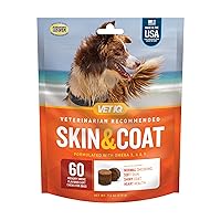 VetIQ Skin and Coat Supplement for Dogs, Helps Maintain Healthy Skin and Shiny Coat, Hickory Smoke Flavor Dog Chew, Made in The USA, 60 Count