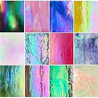 ILLUCKAI12 Sheets Iridescent Stained Glass Sheet, 4 x 6 inch Rainbow Iridized Glass Mosaic Tiles for Crafts, Stained Glass Supplies for Art Glass Projects and Mosaics