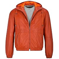 Men Sport Look Relax-Fit Real Leather Orange Casual Rock Star Jacket 2113