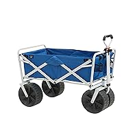 MacSports Heavy Duty Collapsible Folding All Terrain Utility Beach Wagon Cart, Blue/White