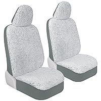 Plush Sherpa Fleece, 2 Pack Gray Seat Cover for Cars with Soft Cushioned Touch, Cute Automotive Interior Protector for Trucks Van SUV