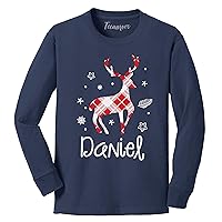 Christmas Reindeer Buffalo Plaid Custom Toddler Girls Boys Santa Deer Long Sleeve T-Shirt