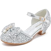 Girls' Sandals Closed Toe Heels Wedding Party Princess Shoes Sequins Bow for Toddler Little Big Kid