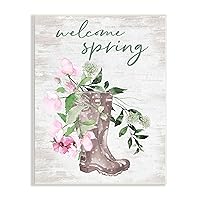 Welcome Spring Seasonal Rain Boots Flower Arrangement, Design by Lettered and Lined, Wall Plaque, 13 x 19
