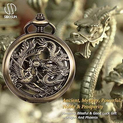 SIBOSUN Pocket Watch Personalized Engraved Mechanical MOM to Son Birthday Graduation Dragon Phoenix
