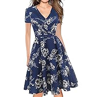 oxiuly Women's Chic Deep V-Neck Summer Casual Dress A-Line Graduation Gown Party Tea Dresses with Pockets OX288