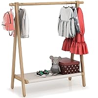 Dress up Rack, Child Garment Rack, Kids Clothing Rack with Storage Shelf (Natural Beech, 38