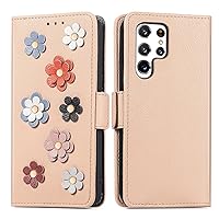 Fashion 3D Flower Leather Flip Phone case with Wallet Card Holder Stand for Samsung Galaxy A12 A13 A22 A23 A31 A32 A33 4G 5G Cover Glamorous Full wrap-Around Bumper(Gold,A32 4G)