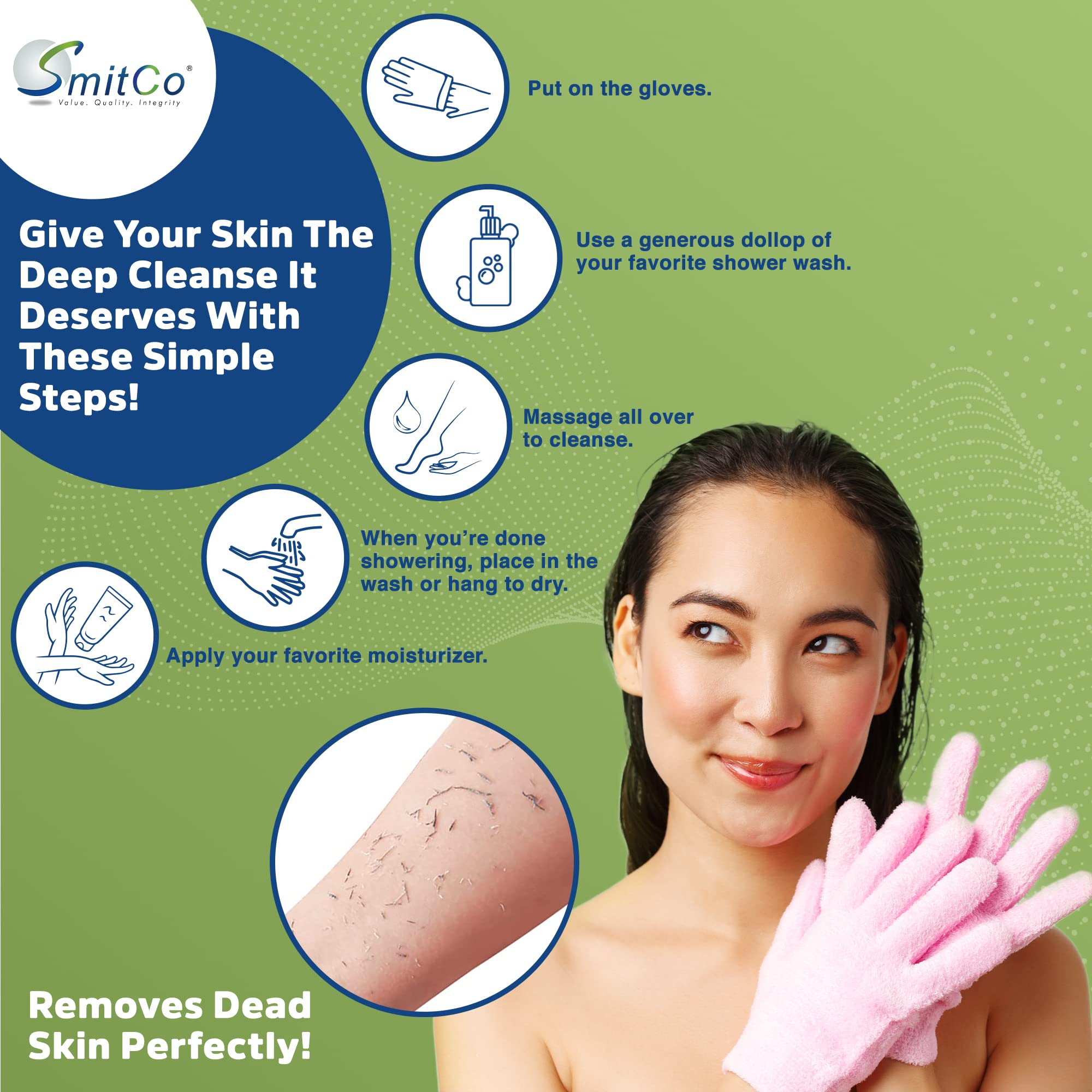 SMITCO Exfoliating Gloves Body Exfoliator, 4 pairs