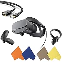 Oculus - Rift S PC-Powered VR Gaming Headset - Black - Two Controller, 3D Positional Audio, Insight Tracking, Adjustable Halo Headband - BROAGE 4 Packs Glasses Cleaning Cloth + 2FT USB Extension Cable