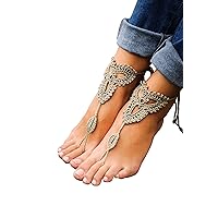 Crochet Tan Barefoot Sandals, Nude shoes, Foot jewelry, Wedding, Victorian Lace, Sexy, Yoga, Anklet, Bellydance, Steampunk, Beach Pool