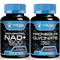 Magnesium Glycinate Capsules - 750mg - Magnesium Supplement High Absorption Supplement │ NAD Supplement, 1500mg - Liposomal NAD+ Supplement with Resveratrol