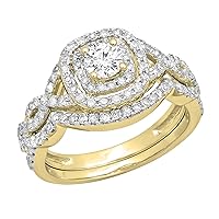 1.00 Cttw Round White Diamond Cushion Shaped Halo Engagement Ring Set for Women in 14K Solid Gold
