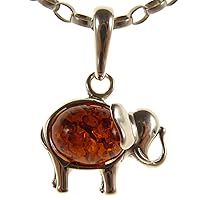 BALTIC AMBER AND STERLING SILVER 925 ELEPHANT PENDANT NECKLACE - 14 16 18 20 22 24 26 28 30 32 34