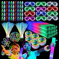 324 PCS Glow in the Dark Party Supplies: Glow Party Favors with 250 Glow Sticks 12 Foam Glow Sticks 12 LED Glasses and 50 Finger Lights - Neon Party Favors for Birthday Wedding Concert and Raves
