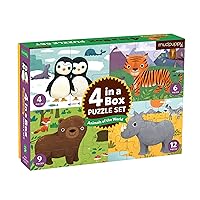 Mudpuppy Animals of The World 4-in-A-Box Puzzle Set, 12