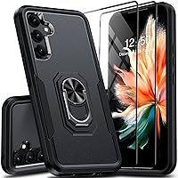 Oterkin Samsung Galaxy A54 5G Case: 4-in-1 with 2 Tempered Glass Screen Protectors, Rotatable Stand Ring, 10FT Military Protection - Black