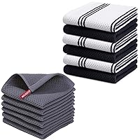 Homaxy 100% Cotton Waffle Weave Kitchen Dish Cloths 12 Pack, Ultra Soft Absorbent Quick Drying Dish Towels 6 Pack and Cotton Waffle Weave Stripe Dish Towels 6 Pack, 12x12 Inches