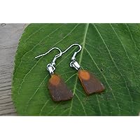 Small Amber Brown Sea Glass Sterling Silver French Hook Earrings