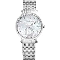 Alexander Monarch Roxanaホワイト母のパールLarge Face Watch For Women – Swiss QuartzステンレススチールシルバーバンドエレガントなレディースファッションDesignerドレスWatch a201b-01