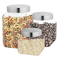 Style Setter Canister Set Decorative Glass Jars Chic Retro Floral Design with Airtight Lids for Cookies, Candy, Coffee, Flour, Sugar, Rice, Pasta, Cereal and More (Medallion Square)