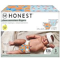 The Honest Company Clean Conscious Diapers | Plant-Based, Sustainable | Orange You Cute + Feeling Nauti | Super Club Box, Size 3 (16-28 lbs), 136 Count