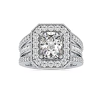 Certified Halo Engagement Ring Studded with 0.95 Ct IJ-SI Side Round Natural & 2.87 Ct G-VS2 Center Cushion Moissanite Diamond in 18K White/Yellow/Rose Gold for Her Engagement Ceremony