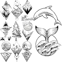 Pencil Sketch Dolphin Wave Temporary Tattoos For Women Adults Mountain Whale Pine Tree Tattoo Sticker Body Arm Tatoos Diy