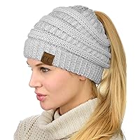 BeanieTail Soft Stretch Cable Knit Messy High Bun Ponytail Beanie Hat