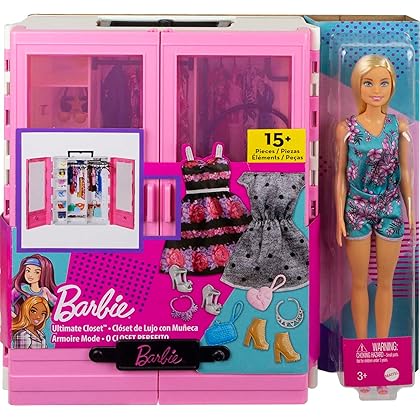 Barbie Fashionistas Ultimate Closet Portable Fashion Toy with Doll, Clothing, Accessories and Hangers, Gift for 3 to 8 Year Olds