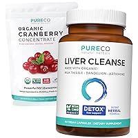 Cranberry Powder & Liver Cleanse (1-Month Supply) Detox Berry Blend Bundle of Organic Cranberry Concentrate Powder 50:1 Extract (100 Scoops) & Organic Liver Cleanse Detox & Repair - Non-GMO (60ct)