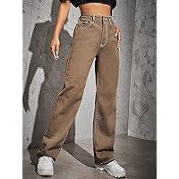 Jeans for Women Pants for Women Women's Jeans High Waist Straight Leg Jeans (Color : Mocha Brown, Size : Medium)