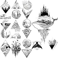Whale Forest Temporary Tattoos For Adults Men Realistic Mountains, Rivers, Waves And Stars Tattoo Stickers Arm Body Tatoos