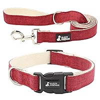 Red Hemp Dog Collar and Leash Set - Hypoallergenic Dog Collar - Comfortable for Sensitive Skin or Allergies with no Harsh Dyes or Chemicals - 5 Sizes from X-Small to x-Large Breeds