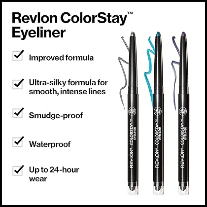 Revlon Pencil Eyeliner, ColorStay Eye Makeup with Built-in Sharpener, Waterproof, Smudgeproof, Longwearing with Ultra-Fine Tip, 201 Black, 0.01 Oz