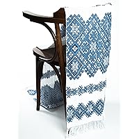 Ukrainian RUSHNYK Hand Embroidered Towel White Blue Gray Wedding Decor 190 x 33 cm