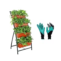 Semblis Vertical Planter Raised Garden Bed with Extra Gardening Gloves - 6ft Standing Tiered - 4 Box Planters - Free-Standing - Grow Herbs Vegetables Lettuce Strawberry (Terracotta)