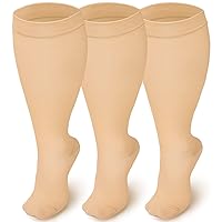 Iseasoo Plus Size Compression Socks for Men and Women-3 pairs Wide Calf Compression Stockings for Circulation,Nurses, Running