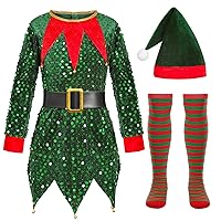 Girls Elf Costume Set Christmas Elf Dress Xmas Holiday Party Dress Outfit